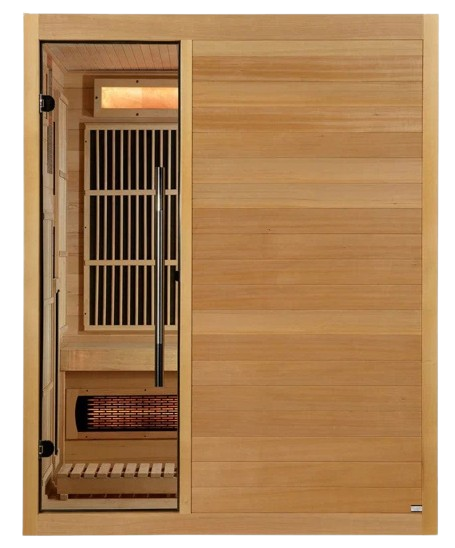 Front Centered View Of The Golden Designs Soria 3-Person Full Spectrum EMF Hybrid Indoor Sauna | GDI-8330-01