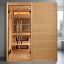 Front Centered View Of The Golden Designs Toledo 6-Person Full Spectrum EMF Hybrid Indoor Sauna | GDI-8360-01 Shown In An Indoor Setting