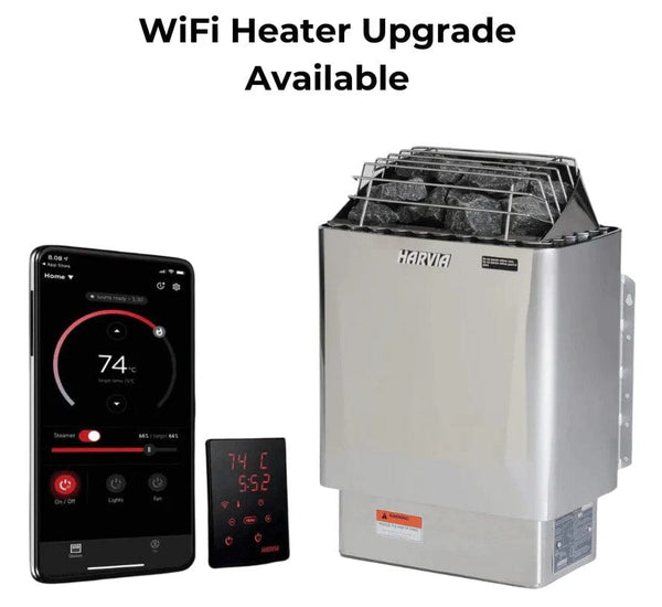 Front Centered View Of The Golden Designs Zurich 4-Person Barrel Sauna Heater With Optional WiFi Upgrade | GDI-B024-01