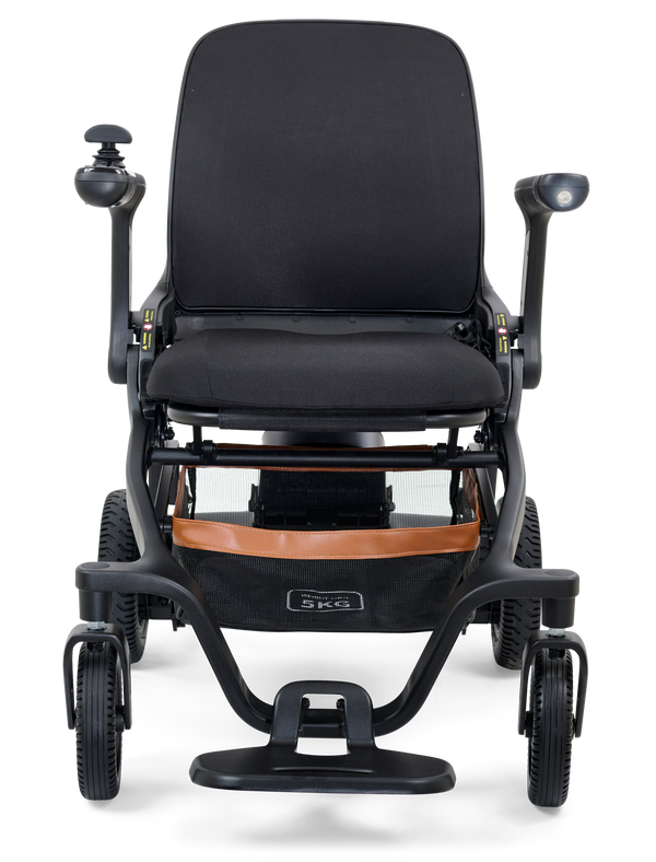 Front Centered View Of The Golden Technologies Ally Electric Wheelchair Shown In Black Color