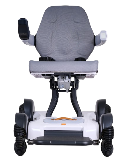 Front Centered View Of The Golden Technologies Ally Sport Omnidirectional Electric Wheelchair Shown In White Color