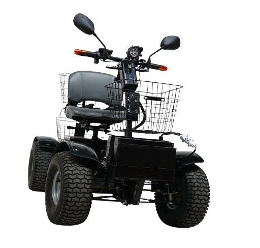 Front Centered View Of The Green Transporter Cheeta Golf All-Terrain Mobility Scooter Single Seat