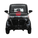 Front Centered View Of The Green Transporter Q Express Enclosed Mobility Scooter Shown In Black And Red Color