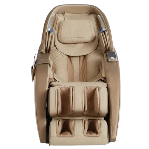 Front Centered View Of The Infinity Dynasty 4D Massage Chair Shown In Gold/Tan Color