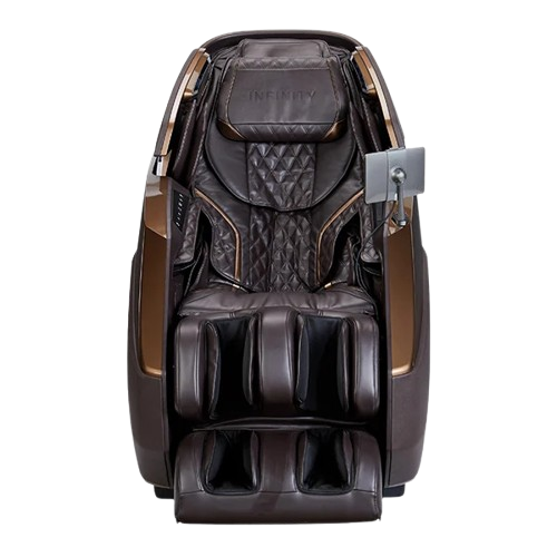 Front Centered View Of The Infinity Imperial Syner-D Massage Chair Shown In Dark Brown/Dark Brown Color