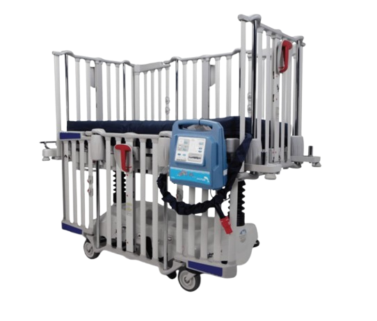 Front Centered View Of The Joerns Dolphin Fluid Immersion Simulation Pediatric Mattress System Shown Inside A Medical Crib
