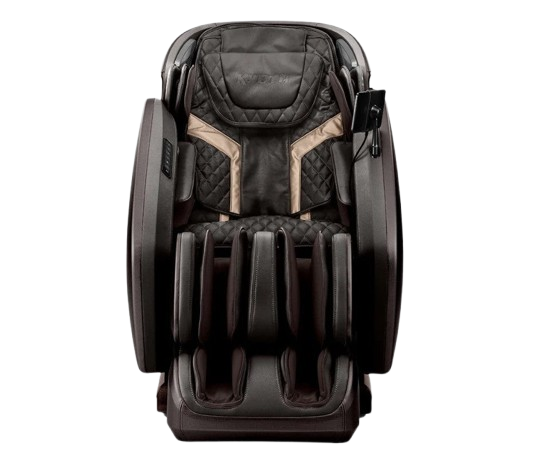 Front Centered View Of The Kyota Hatsumei M900 AI 4D Massage Chair In Dark Brown Color