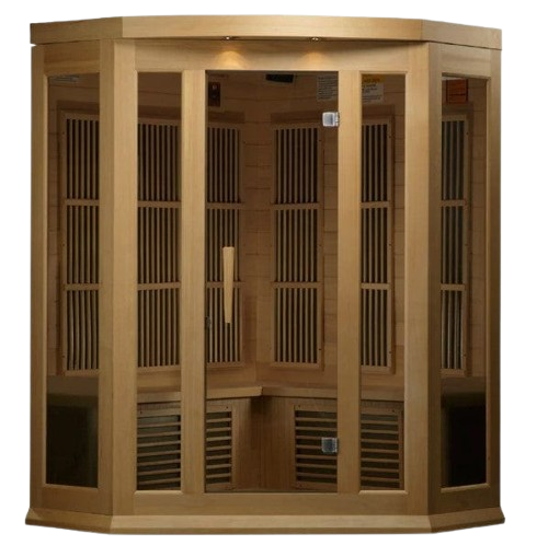 Front Centered View Of The Maxxus 3-Person Low EMF FAR Infrared Corner Indoor Sauna | MX-K356-01