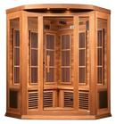 Front Centered View Of The Maxxus 3-Person Near Zero EMF FAR Infrared Corner Indoor Sauna | MX-K356-01-ZF-CED