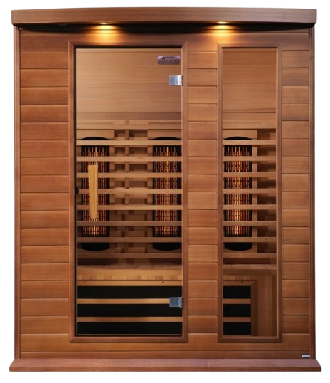 Front Centered View Of The Maxxus 3-Person Near Zero EMF Full Spectrum Infrared Indoor Sauna | MX-M306-01-FS-CED