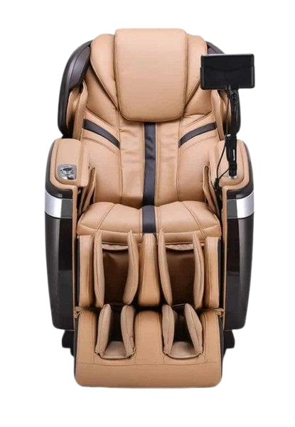 Front Centered View Of The Ogawa Master Drive AI 2.0 Massage Chair | OG-8801 Shown In The Upright Chair Position In The Dark Brown And Sand Color
