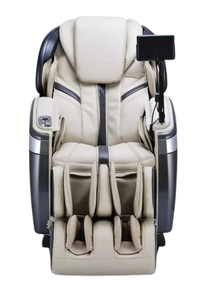Front Centered View Of The Ogawa Master Drive AI 2.0 Massage Chair | OG-8801 Shown In The Upright Chair Position In The Gun Metal And Ivory Color