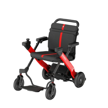 Front Centered View Of The Paiseec W1 Lightweight 2‑in‑1 Electric Wheelchair Shown In Red Color