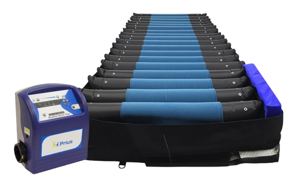 Front Centered View Of The Prius Rhythm Multi Plus Low Air Loss Alternating Mattress System Shown Without Cover And Master Control Unit