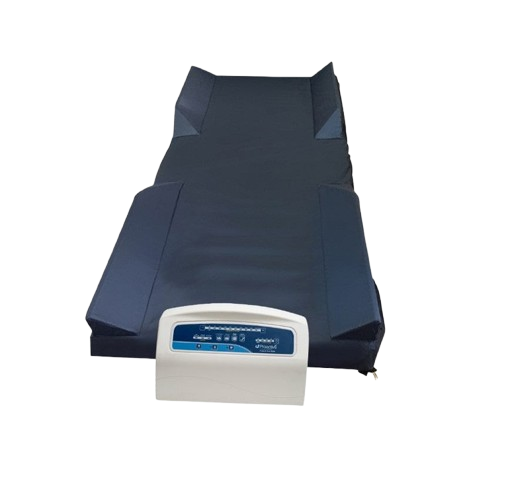 Front Centered View Of The Proactive Medical Protekt Aire 8000 Low Air Loss/Alternating Pressure Bariatric Mattress System Shown With Side Bolsters Without Cover And With The Control Unit Attached