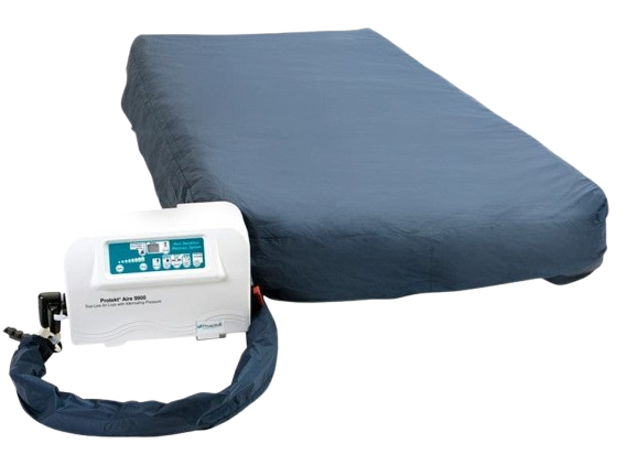 Front Centered View Of The Proactive Medical Protekt Aire 9900 Low Air Loss/Alternating Mattress System Shown With Cover And Control Unit Attached