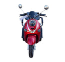 Front Centered View Of The Pushpak Motors- Pushpak 1000 Two-Person Electric Scooter Shown In The Red Color