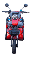 Front Centered View Of The Pushpak Motors- Pushpak 3000 Two-Person Electric Scooter Shown In Red Color
