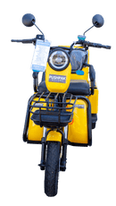 Front Centered View Of The Pushpak Motors- Pushpak 3000 Two-Person Electric Scooter Shown In Yellow Color