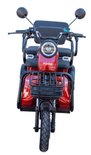 Front Centered View Of The Pushpak Motors- Pushpak 7000 Two-Person Electric Scooter Shown In Red Color