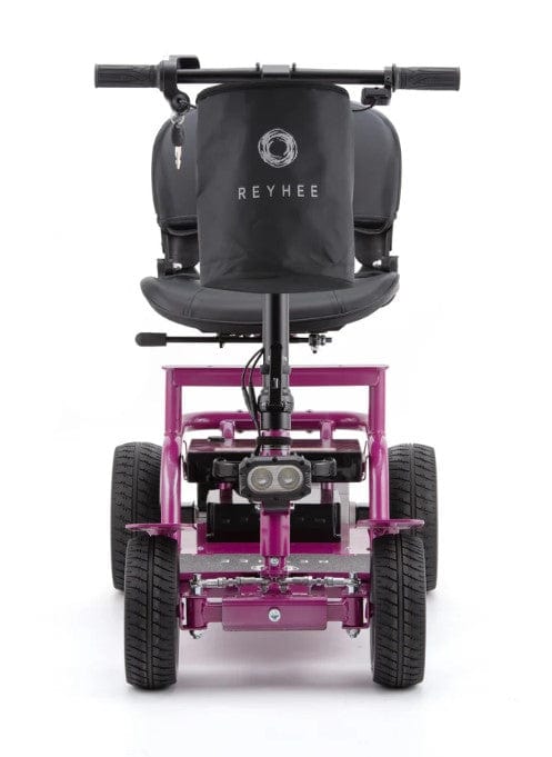 Front Centered View Of The Reyhee EXO Electric Mobility Scooter Shown With The Purple Color Frame