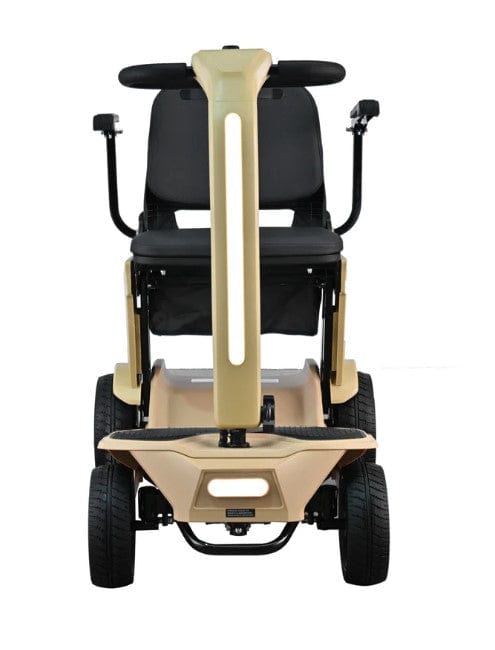 Front Centered View Of The Reyhee Flex Electric Folding Mobility Scooter Shown With The Tan Colored Frame
