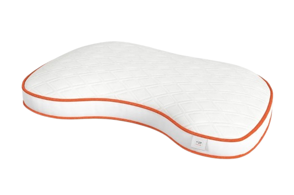 Front Centered View Of The Rize Home Cloud Pillow Shown In White With Orange Trim
