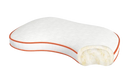 Front Centered View Of The Rize Home Cloud Pillow Shown In White With Orange Trim And An Interior View Of The Pillow Material