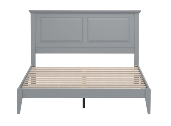 Front Centered View Of The Rize Home Cottage Style Wooden Bed Frame Shown In Ultimate Gray Color