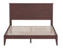 Front Centered View Of The Rize Home Farmhouse Style Wooden Bed Frame Shown In Classic Cherry Color