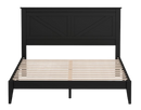 Front Centered View Of The Rize Home Farmhouse Style Wooden Bed Frame Shown In Ebony Black Color