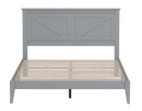 Front Centered View Of The Rize Home Farmhouse Style Wooden Bed Frame Shown In Ultimate Gray Color