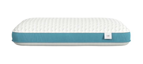 Front Centered View Of The Rize Home Puff Pillow With Blue Trim