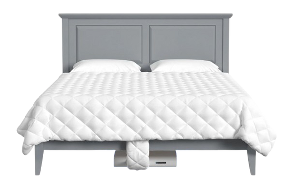 Front Centered View Of The Rize Home Smart Duvet On Gray Bedframe 