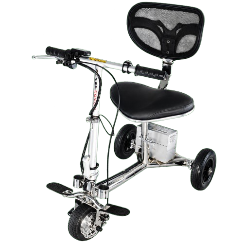 Vista frontal centrada del scooter de movilidad liviano de viaje SmartScoot