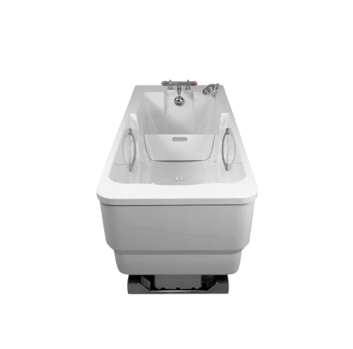 Front Centered View Of The TR Equipment Bathtub Comfortline Bath System Shown In The White Cover Color