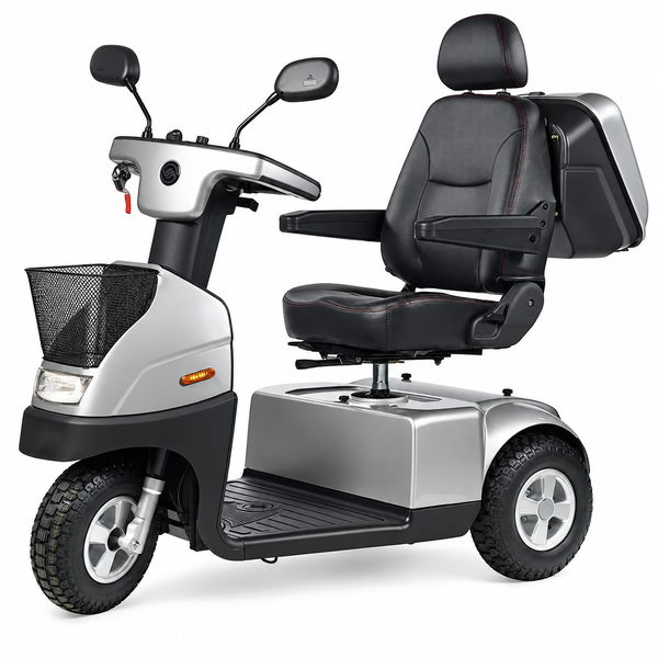 Vista frontal izquierda del scooter AFIKIM Afiscooter C3 en color plateado