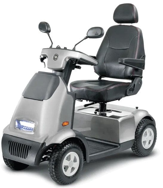 Front Left Side View Of The AFIKIM Afiscooter C4 Scooter Shown In The Dark Gray Color