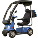 Front Left Side View Of The AFIKIM Afiscooter C4 Scooter Shown With Optional Hard Top Canopy In The Blue Color