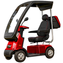 Front Left Side View Of The AFIKIM Afiscooter C4 Scooter Shown With Optional Hard Top Canopy In The Red Color