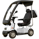 Front Left Side View Of The AFIKIM Afiscooter C4 Scooter Shown With Optional Hard Top Canopy In The Silver Color