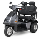 Front Left Side View Of The AFIKIM Afiscooter S3 Scooter With Optional Dual Seat Configuration Shown In Dark Gray Color