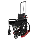 Front Left Side View Of The Atlas Stair Climbing Wheelchair Lift Shown With A Wheelchair Inside The Device With The Handle In The Extended Position