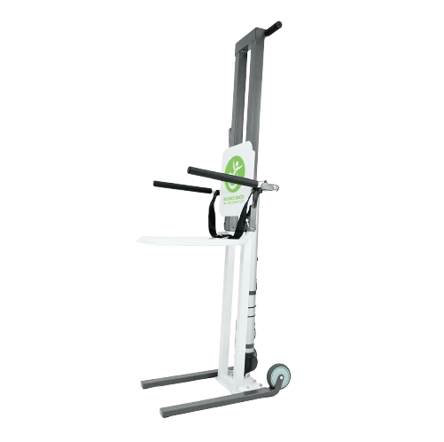 Front Left Side View Of The Bounce Back Fall Recovery Sit To Stand Patient Lift Shown In The Raised Position