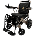 Front Left Side View Of The ComfyGo IQ 9000 Electric Wheelchair Shown With Elevating Leg Rests With Bronze Frame And Black Cushion