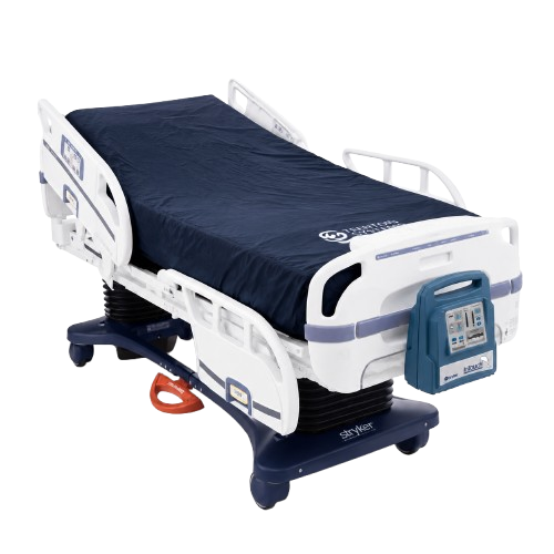 Front Left Side View Of The Dolphin Bed Shown On An Adjustable Hospital Bed