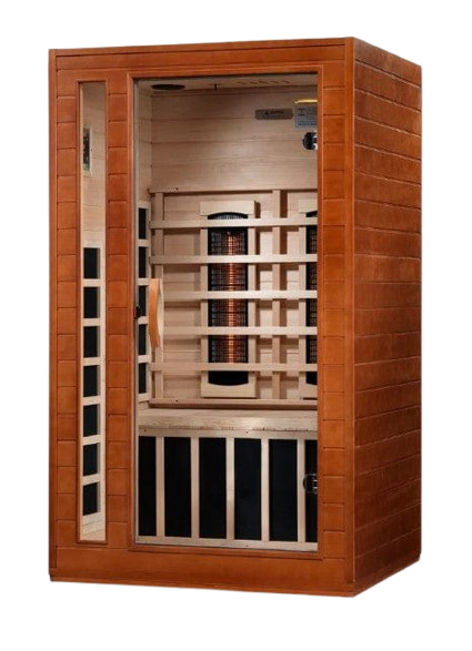 Front Left Side View Of The Dynamic Cordoba 2-Person Near Zero EMF Full Spectrum Infrared Indoor Sauna | DYN-6203-02 FS