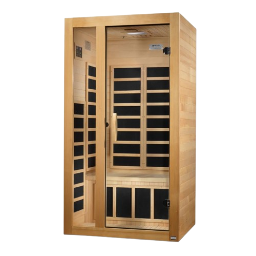 Front Left Side View Of The Dynamic Gracia 2 Person Ultra Low EMF FAR Infrared Indoor Sauna | DYN-6119-01 Elite