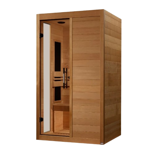 Front Left Side View Of The Dynamic Lucca 2 Person Ultra Low EMF FAR Infrared Indoor Sauna | DYN-6215-05 Elite