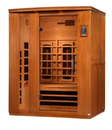 Front Left Side View Of The Dynamic Lugano 3-Person Near Zero EMF Full Spectrum Infrared Indoor Sauna | DYN-6336-03 FS